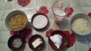 Ingrédients pour le gratin de pates