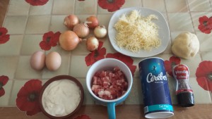 Ingrédients pour les bouchées oignons lardons