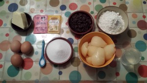 Ingrédients pour les muffins poire et pépites de chocolat